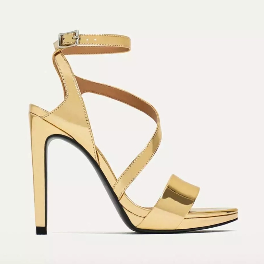 Zara Shoe high heels metallic strap size 6